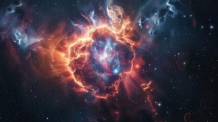 Brilliantly detailed supernova aftermath with expanding nebula, deep space marvel
