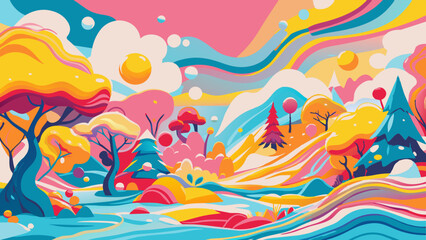 Surreal Vivid Landscape with Colorful Abstract Nature Elements