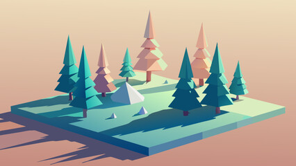Isometric Forest Landscape in Pastel Tones