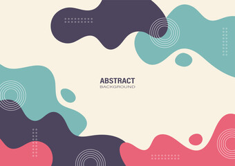 Abstract turquoise purple and pink organic shapes on a beige background. Flat design and decorate with white circle lines for the banner template.