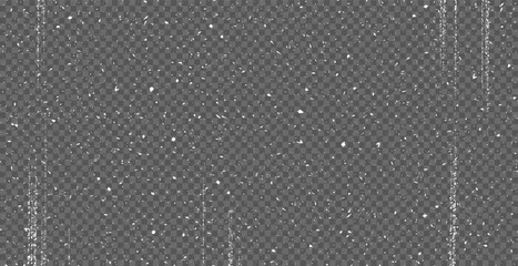 Vintage patern subtle white grunge speckle on transparent  background. Distress grain abstract texture with grungy splash dirty pattern. Backdrop with specks, grit, scratches, rough sand effect