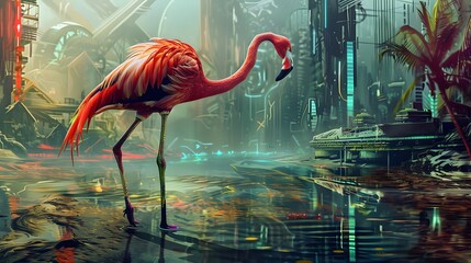 Illustration disign of a pink flamingo. Ai Generate.