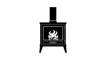 Wood burner stove, black isolated silhouette