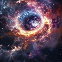 A swirling vortex of colorful light bursts across a dark space realm. galaxy background wallpaper