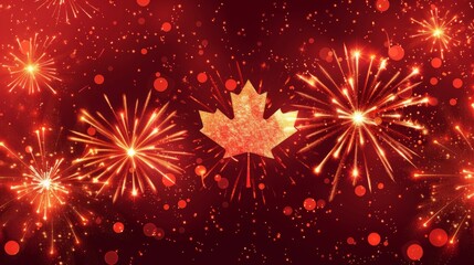 Obraz premium Canada independence day. City landscape with fireworks illustration generated by ai