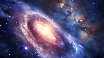 Obraz premium Quasar illuminating the surrounding space with intense light, cosmic phenomenon