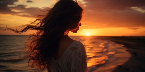 abendrot, beach, silhouette, frau, meer, sonne, himmel, ozean, wasser, sommer, sonnenaufgang, natur, sch&ouml;nheit, k&ouml;rper, leute, lebensstil, welle, orange, entspannung, sonnenlicht, freiheit, fr&ouml;hlichke