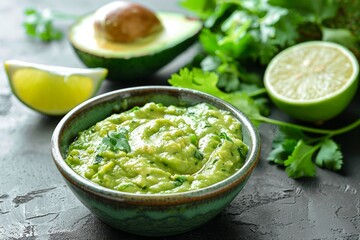 Avocado dip with cilantro and lime, vegetarian mexican food