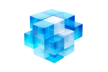 The Mystical Blue Cube Floating in Solitude on a White or Clear Surface PNG Transparent Background.