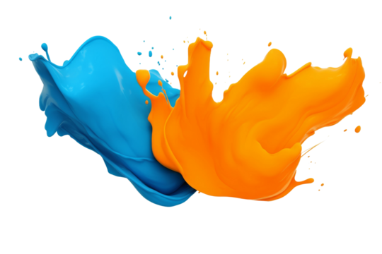 Dynamic Dance of Blue and Orange Liquids on a White or Clear Surface PNG Transparent Background.