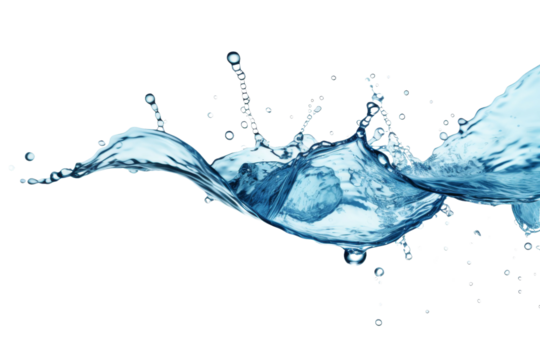 Dancing Waves: The Energetic Elegance of Blue Water on White on a White or Clear Surface PNG Transparent Background.