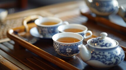 Chinese tea with cups. Illusttration generated by ai