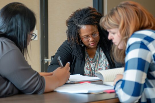 Professional Photography of a feedback reflection session, with employees journaling their thoughts and insights af, Generative AI