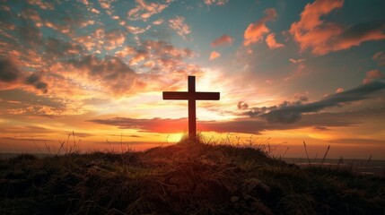Cross on landscape background illustration generated by ai