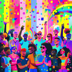 Illustration of a divers LGBTQIA community gathering in celebration