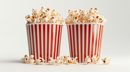 Paper striped bucket with popcorn isolated on white background with clipping path. Popcorn in red and white striped bucket isolated on a white background. Popcorn in red and white striped bucket. 