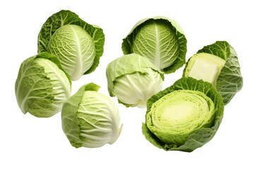 Fototapeta premium The Verdant Gathering: A Serenade of Green Cabbages on a White or Clear Surface PNG Transparent Background.