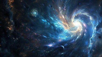 Vivid depiction of a quasar at the center of a distant galaxy, astronomical marvel