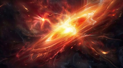 Obraz premium Vivid depiction of a quasar at the center of a distant galaxy, astronomical marvel