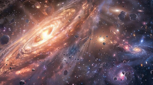 Visualization of dark matter influencing galaxy formation, celestial phenomenon