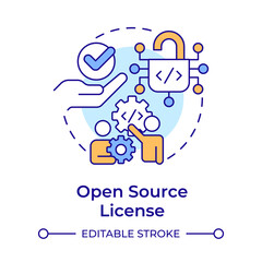 Open source license multi color concept icon. Software development, code licensing. Round shape line illustration. Abstract idea. Graphic design. Easy to use in infographic, presentation