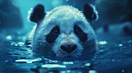 a panda bear in the water