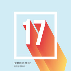 3d shadow digit, number or digit 17, Isometric font display typeface. Typography minimal design. vector illustration eps.