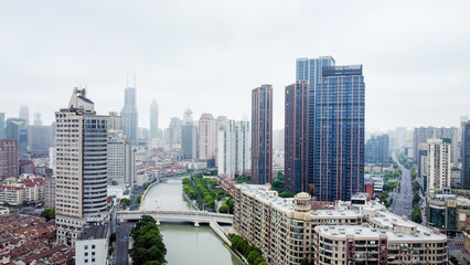 Naklejka premium Aerial view of Shanghai city, China