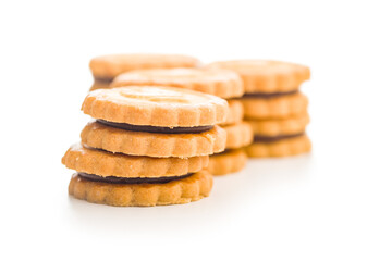 Sandwich Cookies with a cream filling isolated on white background.