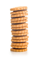 Sandwich Cookies with a cream filling isolated on white background.