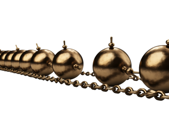 Gilded Unity: A Chain of Gleaming Spheres on a White or Clear Surface PNG Transparent Background.