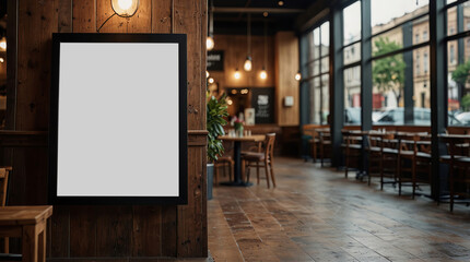 3d rendering empty billboard advertisement with cafe design