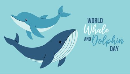 World Whale and Dolphin Day. Holiday concept. Template for background, banner, card, poster with text inscription.