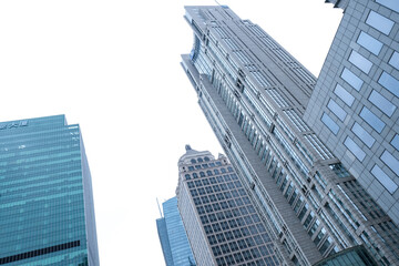 Obraz premium Low angle of view to Skyscrapers Shanghai city, China. Glass business centers