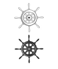 Obraz premium Ship wheel, Hand drawn vector Illustration
