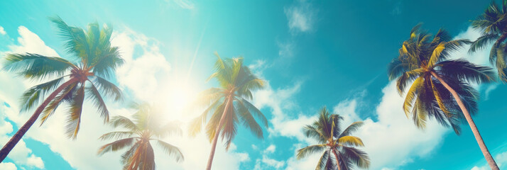 Summer holidays travel concept. Palm trees against blue sky