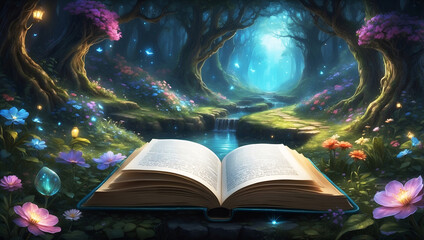 The book opens to a magical land with portals, forests and mysterious creatures