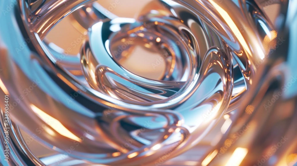 Aufkleber abstract close-up of shiny, metallic swirling shapes with intricate reflections and smooth curves in