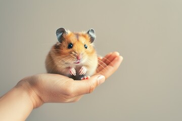 cute tiny fluffy hamster sitting in hand