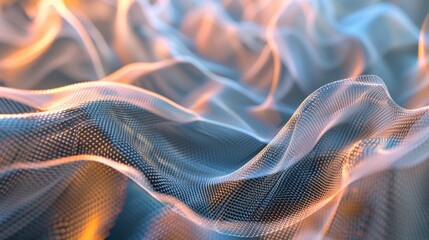 Fototapeta premium Abstract waves of light and color creating a vibrant, flowing texture with a mesh-like appearance in a dynamic composition.