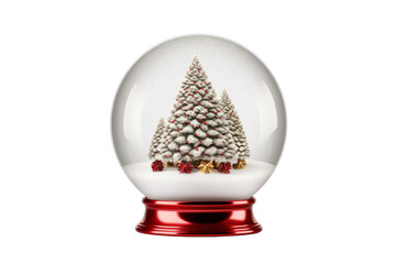 Enchanted Winter Wonderland Snow Globe on a White or Clear Surface PNG Transparent Background.