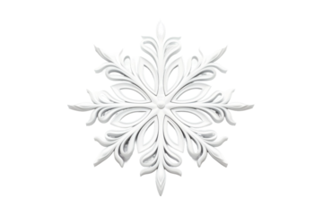 Ethereal Dance of the White Snowflake on a White or Clear Surface PNG Transparent Background.