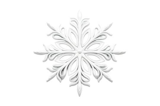 Ethereal Dance of the White Snowflake on a White or Clear Surface PNG Transparent Background.