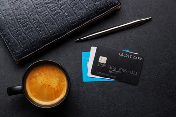 Black credit card on office table