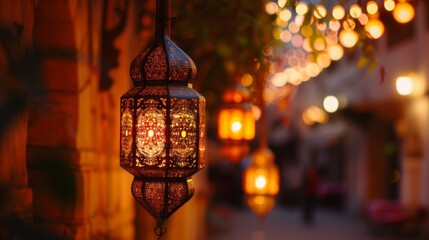 Islamic latern. Eid Al Adha, Ramadhan holidays background illustration generated by ai