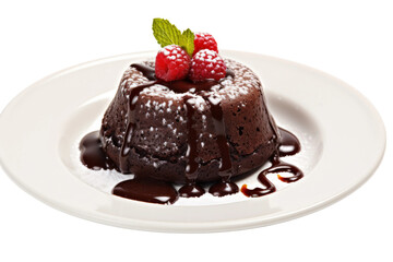 Decadent Chocolate Indulgence With Fresh Raspberries on a White or Clear Surface PNG Transparent Background.