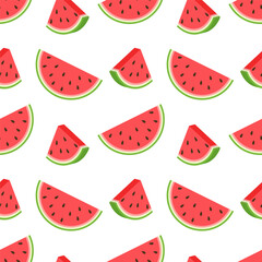 Seamless summer vector pattern, watermelon pieces on a white background.