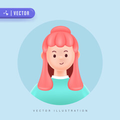 Young smiling woman with pink hair avatar isolated background. 3d vector people character illustration. Cartoon minimal style.