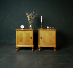 vintage furniture and accessories on a dark background