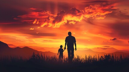Fototapeta premium Happy Father's Day. Father and children. Background illustration generated by ai